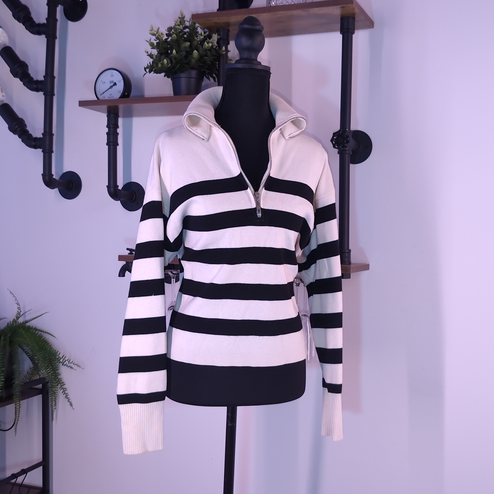 Sincerely Jules Black and White Striped Turtleneck Sweater